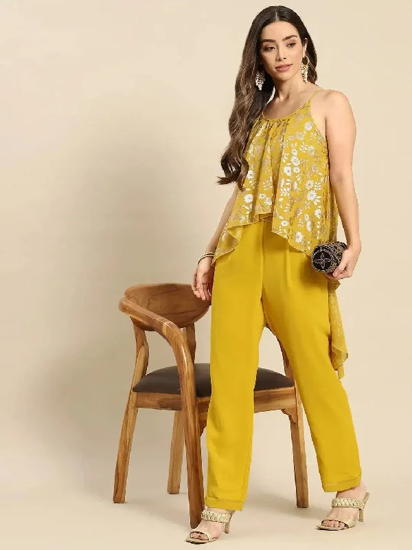 Asymmetric drape jumpsuit in Yellow