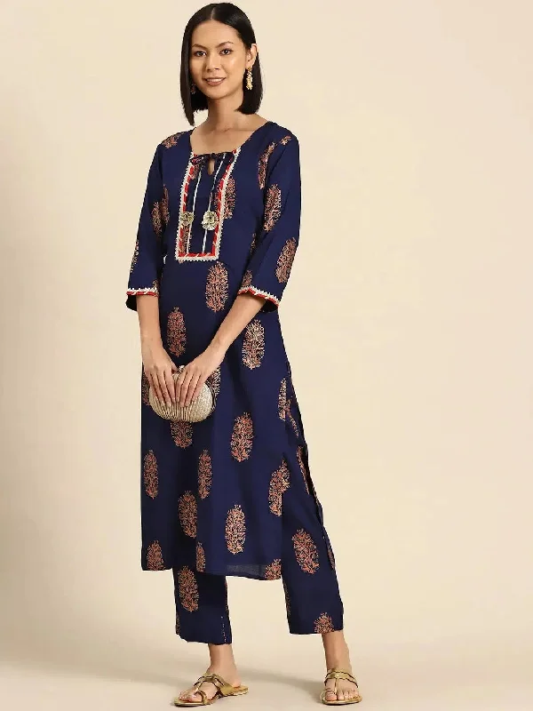 Kurta Pyajama with gota work in Navy Print