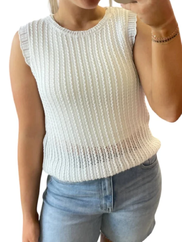 Hiking teeOpen Knit Crochet Tank Top In White