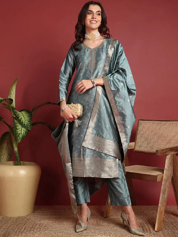 Ahika Polyester Ethnic motifs Blue Indian Ethnic-PKSKD2407_XS