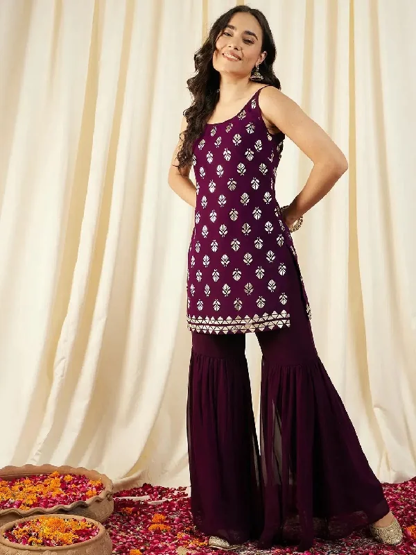 Kurta With Sharara in Purple Color