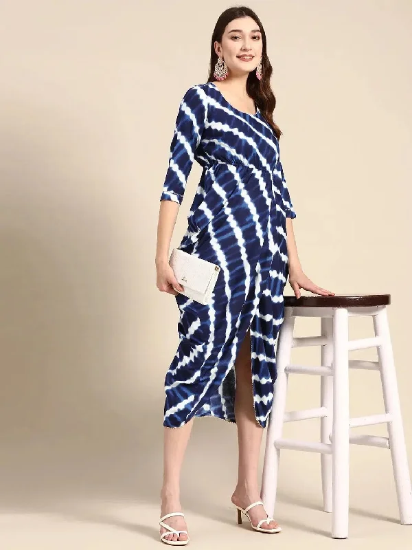 Overlap Midi Dress in Navy