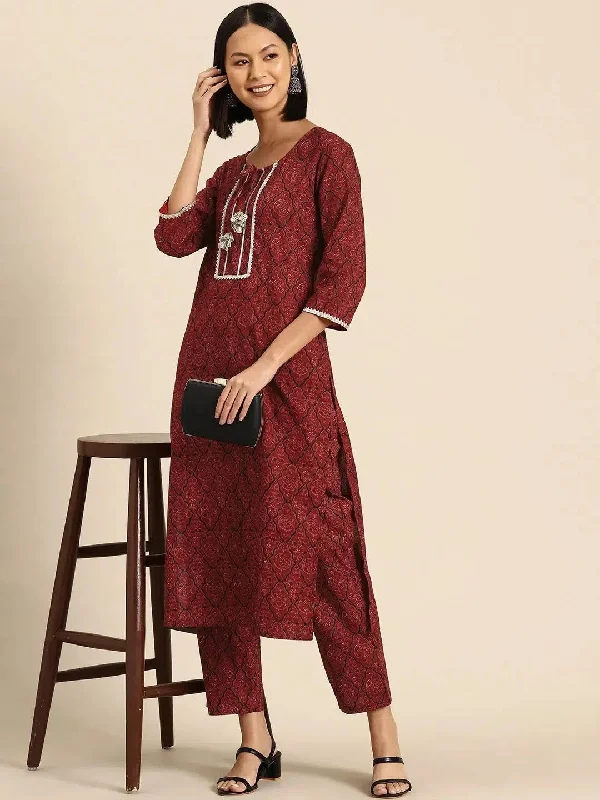 Kurta Pyajama with gota work in Red Ajrak Print