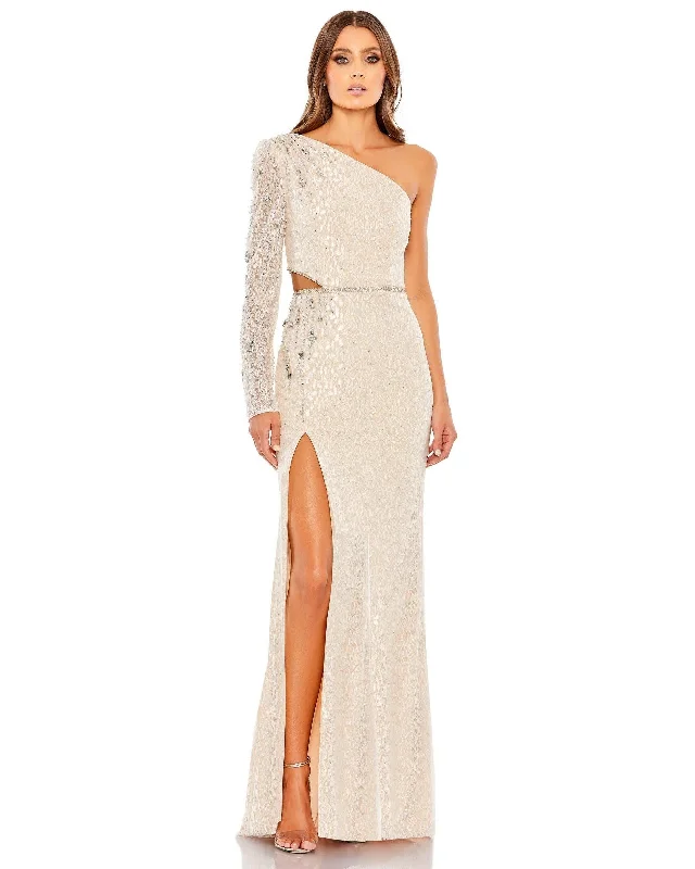 TightcommunityMac Duggal 11306 Long Formal One Shoulder Lace Gown