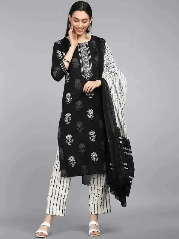 Ahika Women Black Rayon Blend Printed Straight Kurta Pant Set-VKSKD1024_XS