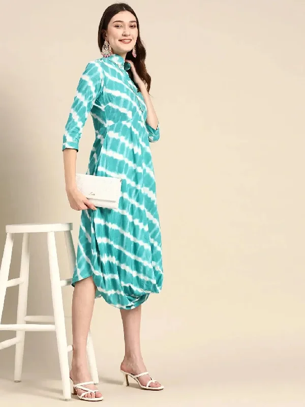 Front Cowl Midi Dress in Aqua Blue