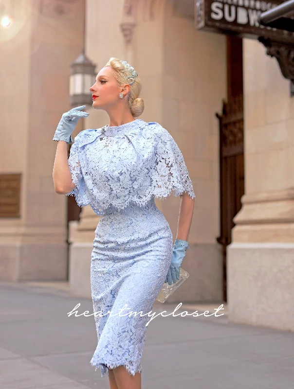 Lace Cape + dress - 50s 60s lace pencil dress with matching cape