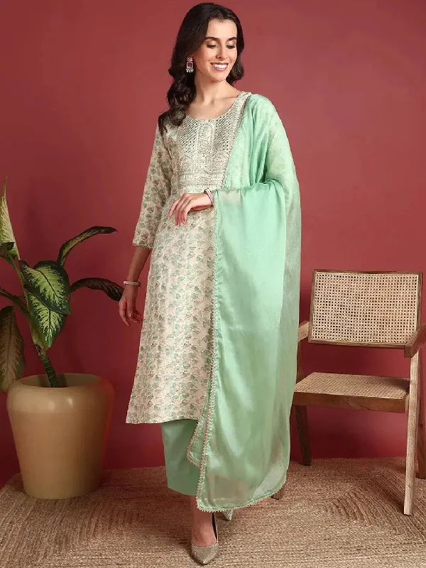 Ahika Viscose Abstract Green Indian Ethnic