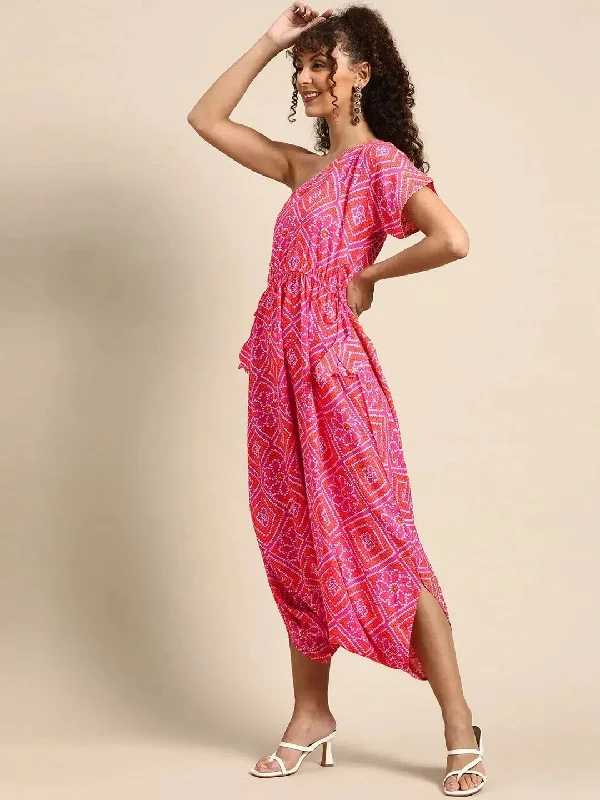 One Shoulder Dhoti Jumpsuit in Pink