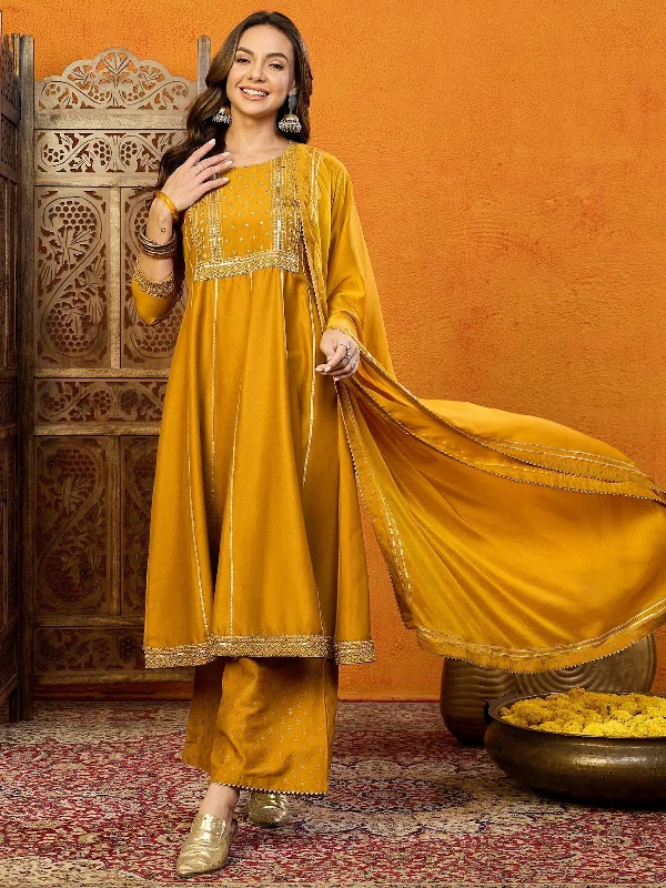 Ahika Polyester Solid Yellow Indian Ethnic-PKSKD2022A_XS