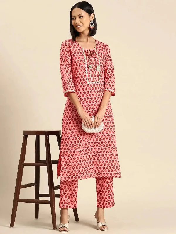 Kurta Pyajama with gota work in Pink Buti Print