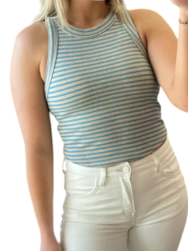 Thermal hoodieStriped Racerback Tank Top In Taupe/blue