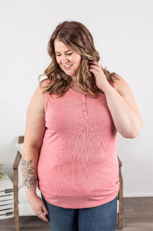 Breathable vestRibbed Henley Tanks - Rose