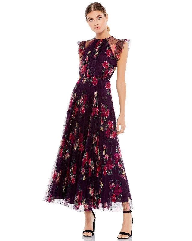 TightperformanceMac Duggal 2143 Floral Print Cap Sleeve Midi Dress