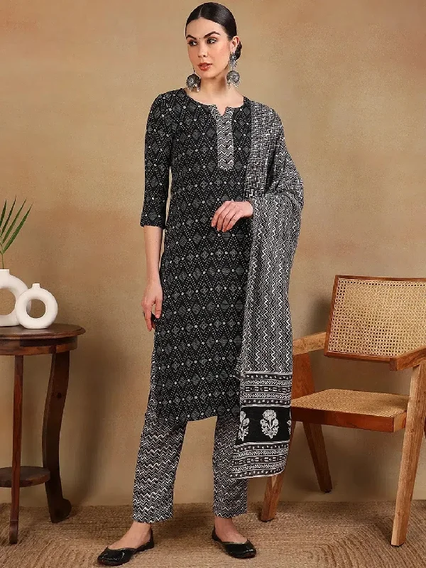 Ahika Women Black Rayon Blend Printed Straight Kurta Pant Set-VKSKD2151A_XS