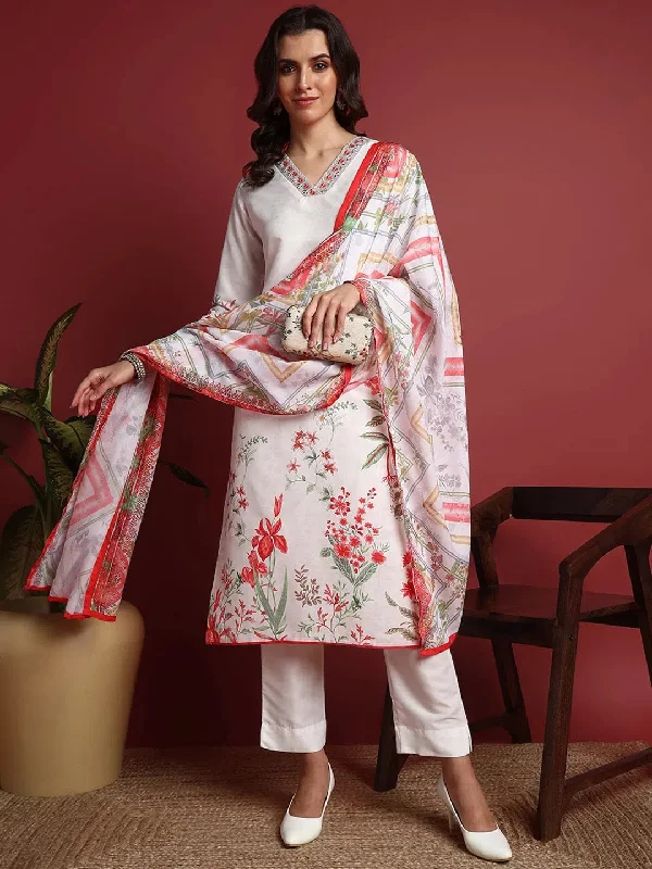 Ahika Cotton Floral White Indian Ethnic-PKSKD2415_XS