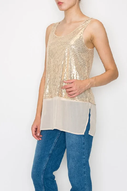 Hiking jacketCHIFFON LAYER GOLD SEQUIN TANK