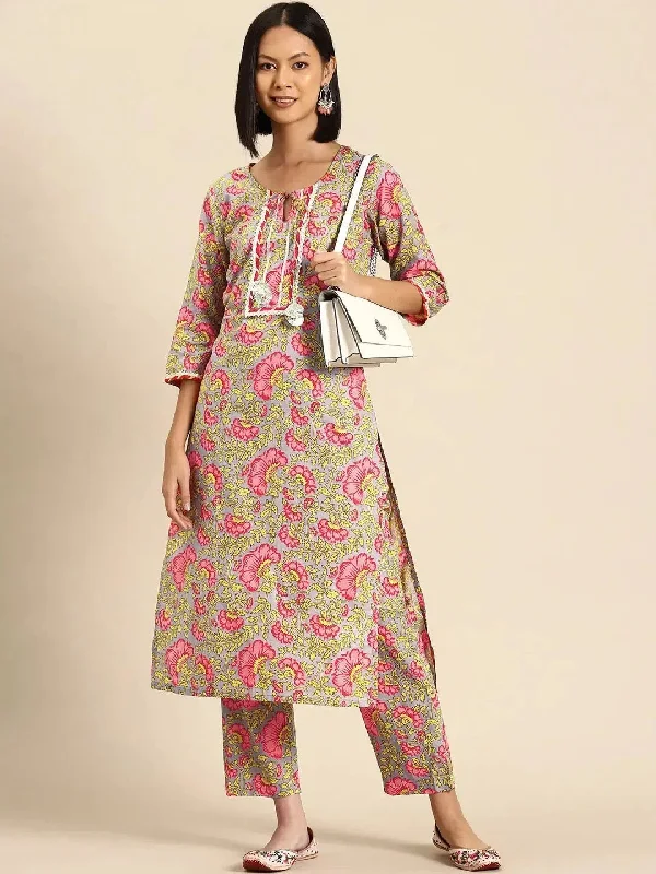 Kurta Pyajama with gota work in Grey Print