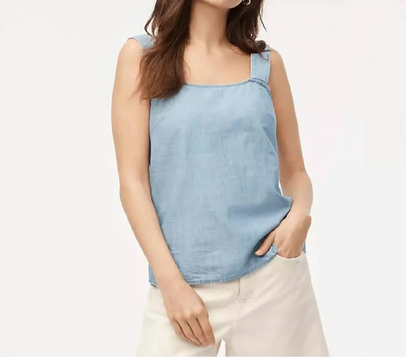 Thermal jacketLinen-Blend Squareneck Tank Top In Blue