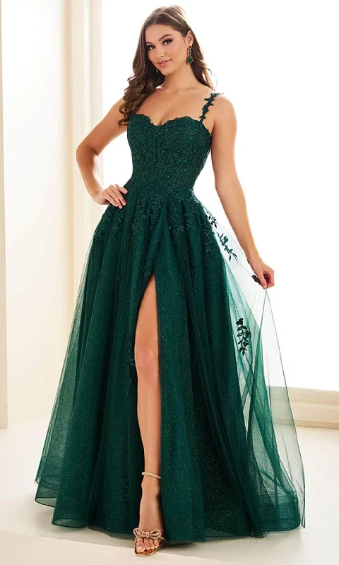 TighthemEllie Wilde EW36083 - Lace Appliqued High Slit Prom Gown