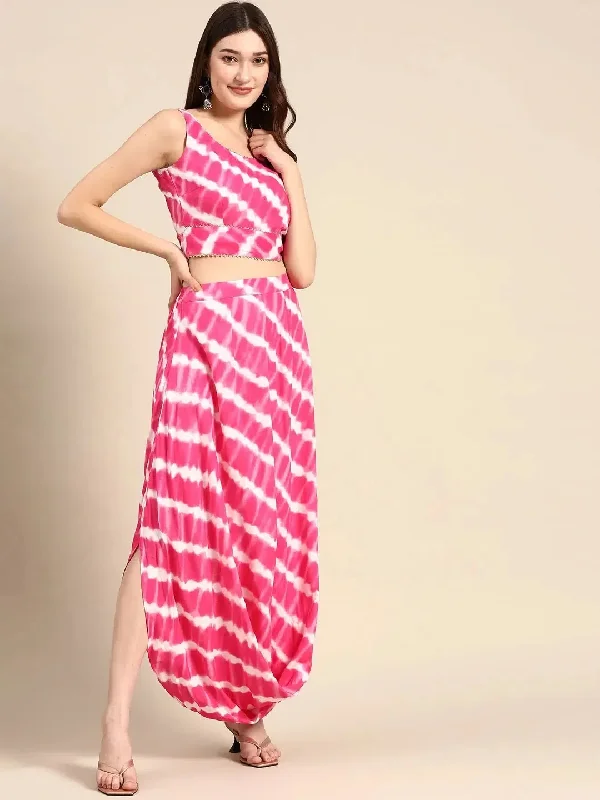 Crop top with cowl dhoti skirt in Pink