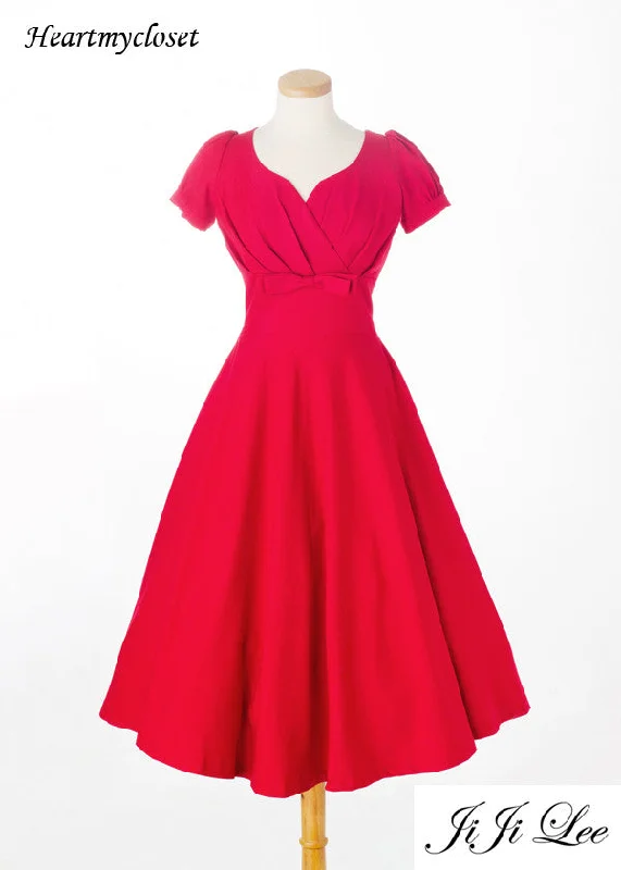 Reese  - Swing retro dress with bow and pleats