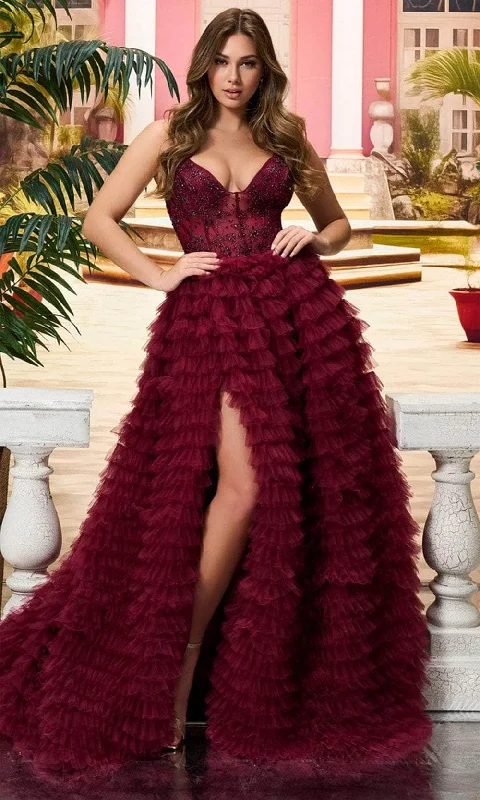 TightdesignColette By Daphne CL8330 - Ruffle Embellished Gown with Slit