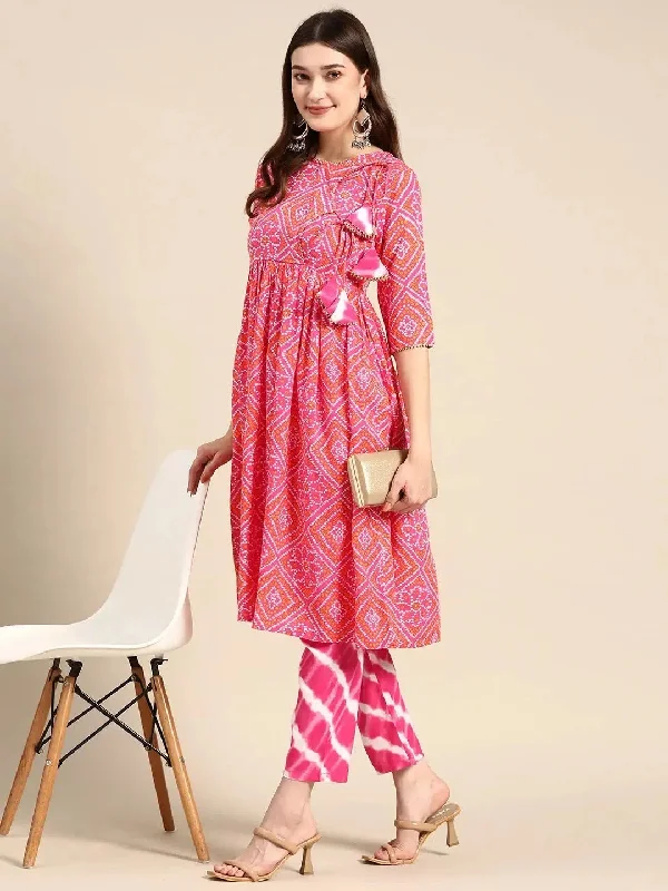 Anghrakha style Kurta with palazzo in Pink