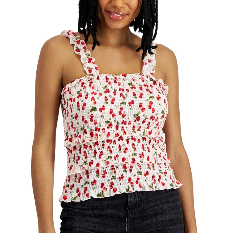 Trail vestCRAVE FAME - Cherry Printed Tiered Smocked Tank Top