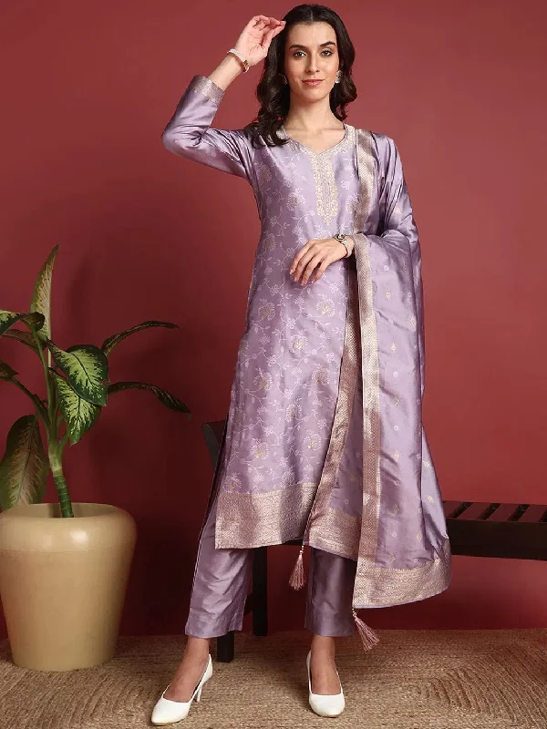 Ahika Polyester Ethnic motifs Purple Indian Ethnic