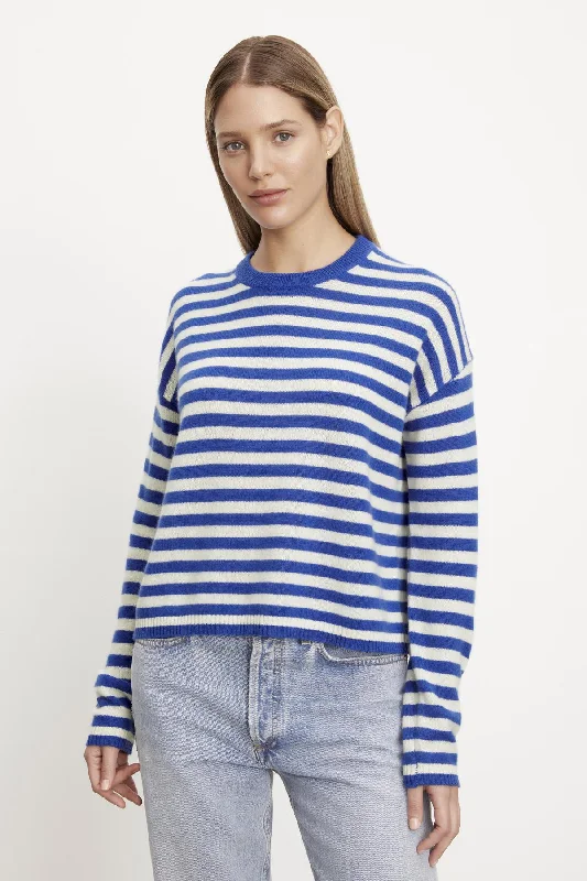 Spring Knit TopsALYSSA CASHMERE STRIPED CREW NECK SWEATER