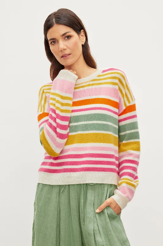 Layered Knit TopsANNY CASHMERE STRIPED CREW NECK SWEATER