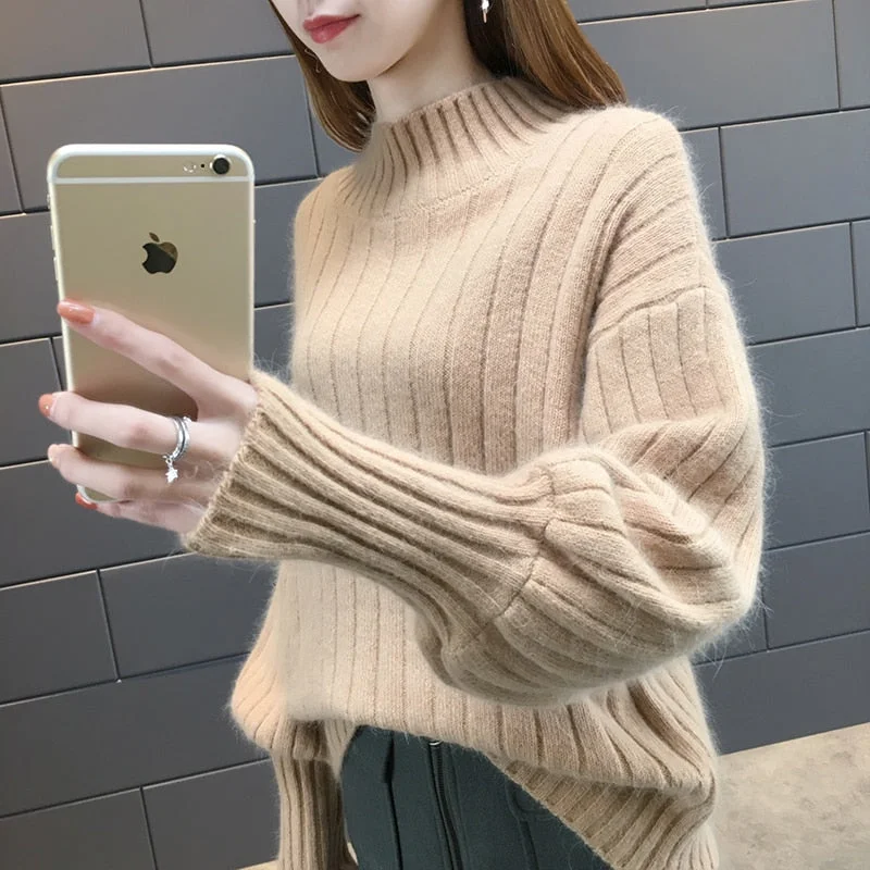 Fishing Knit TopsAutumn 2019 Knitting Women Sweaters Large Size Knitting Sweaters For Women Turtleneck Elasticity Pullover Harajuku Women Sweater