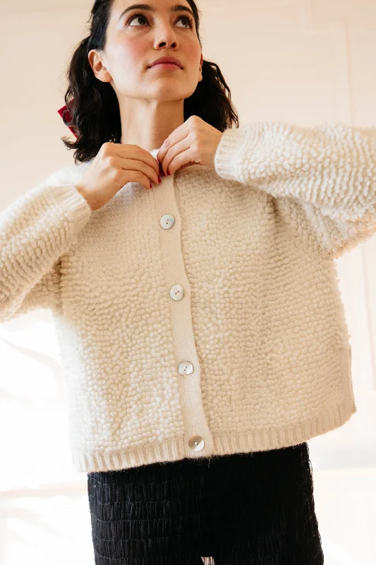 Layered Knit TopsBunda Loop Cardigan Sweater- Ivory