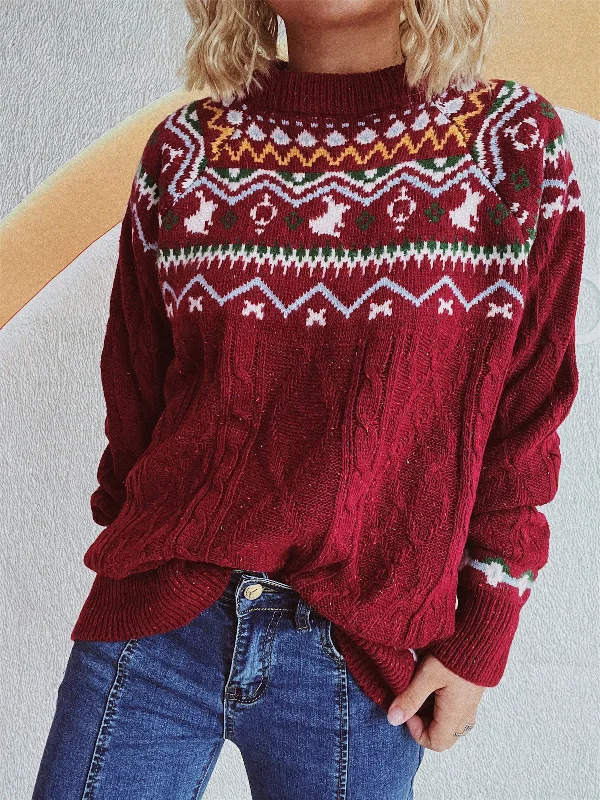 Longline Knit TopsCable-Knit Mock Neck Long Sleeve Sweater