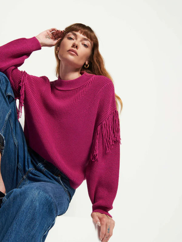 Alpaca Knit TopsCarine Fringed Sweater