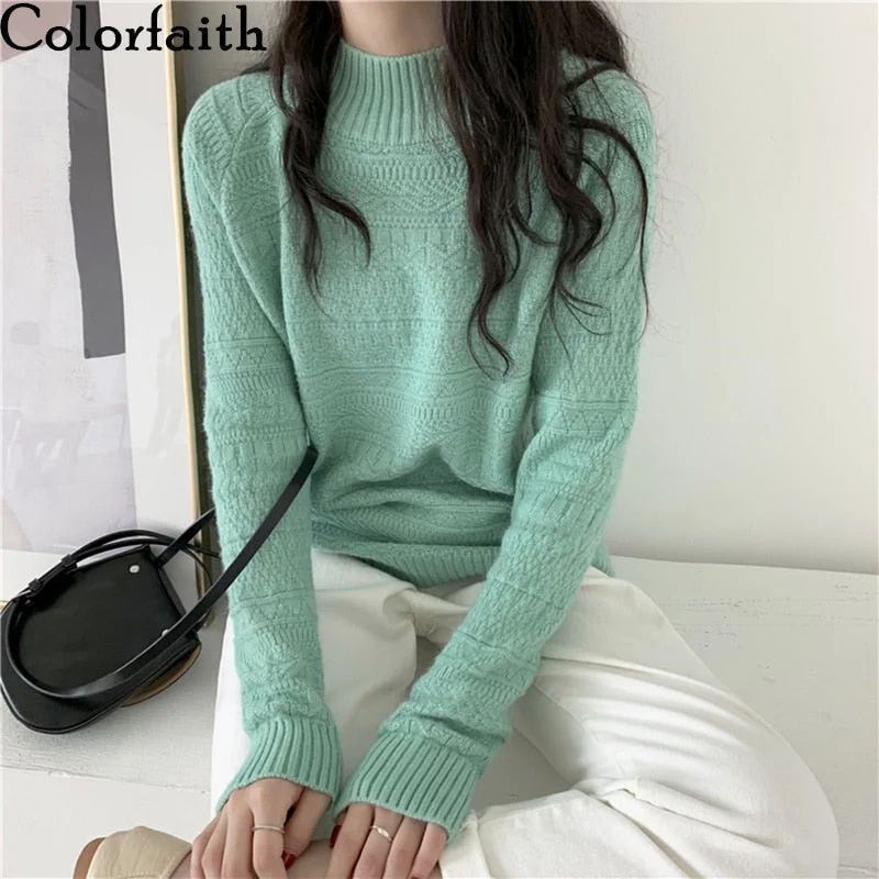 Graphic Knit TopsColorfaith New 2019 Autumn Winter Women's Sweaters Tops Pullovers Korean Minimalist Sweet Style Elegant Casual Solid SW1824