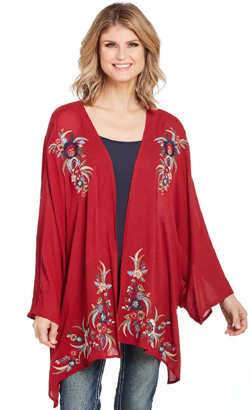 Spring Knit TopsCowgirl Up Womens Red Rayon Open Kimono Sweater