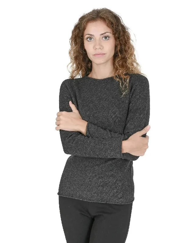 Button-Up Knit TopsCrown of Edinburgh Cashmere Women's Premium Cashmere Boatneck Sweater in Grigio Ferro - L