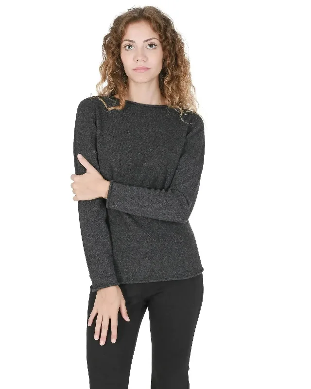 Winter Knit TopsCrown of Edinburgh Cashmere Women's Premium Cashmere Boatneck Sweater in Dark gray - L