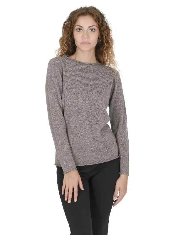 Off-Shoulder Knit TopsCrown of Edinburgh Cashmere Women's Cashmere Boatneck Sweater in Taupe - XL