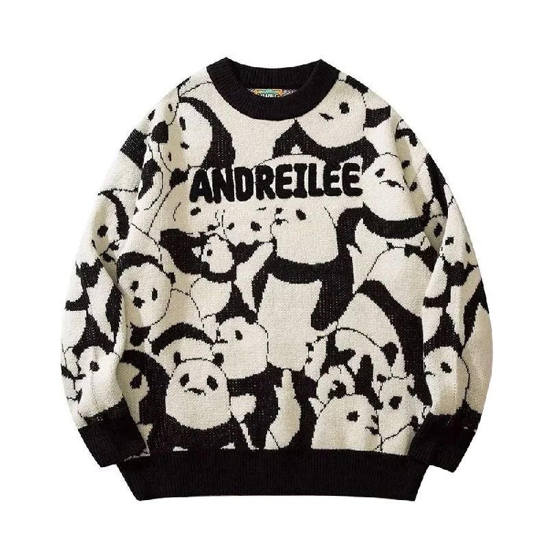 Embellished Knit TopsCute Panda Bottom Flower Sweater