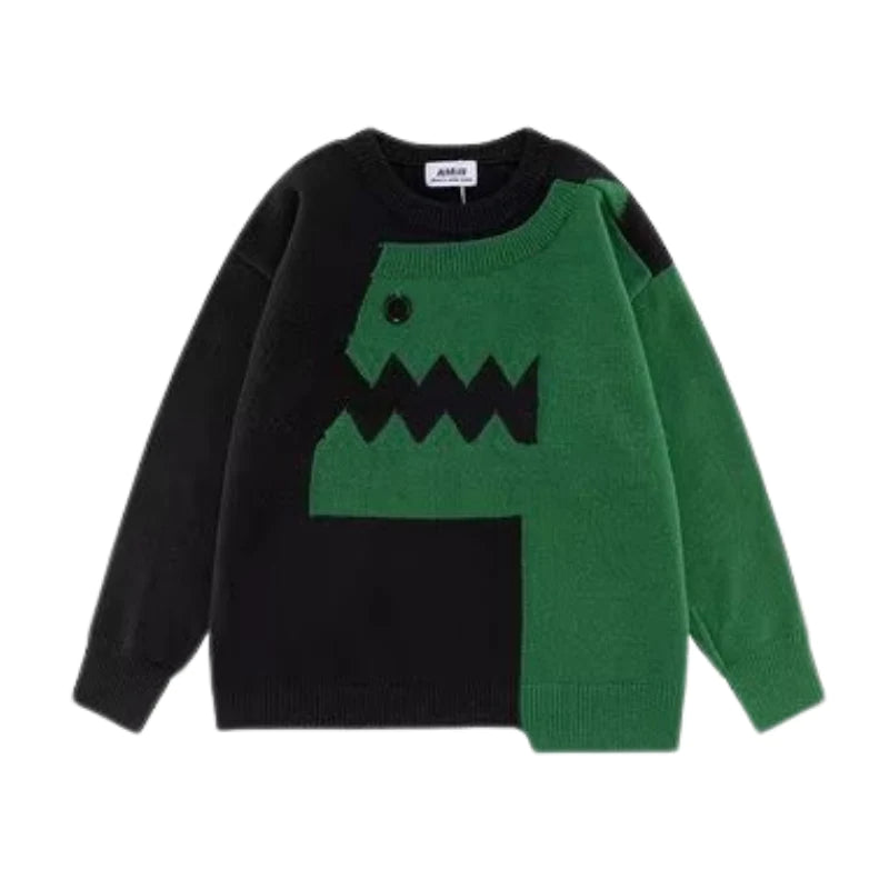 Sheer Knit TopsPatchwork Dinosaur Sweater