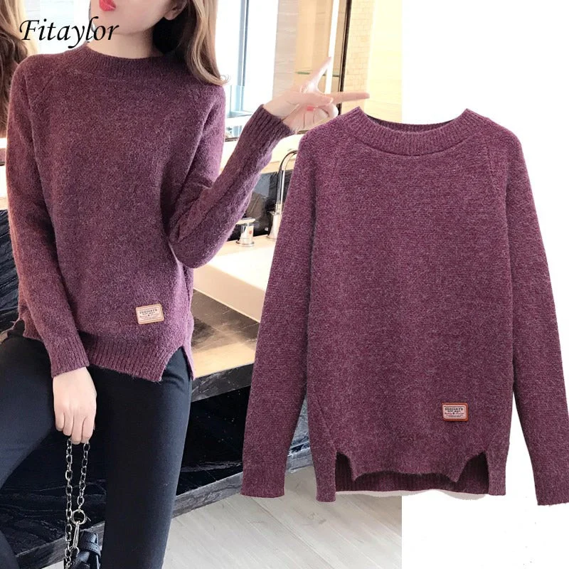 Organic Cotton Knit TopsFitaylor Women Sweaters And Pullovers Spring Autumn Long Sleeve Pull Femme Solid Pullover Female Casual Knitted Sweater