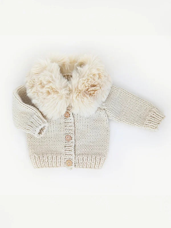 Hip-Hop Knit TopsFur Collar Cardigan Knit Sweater, Natural