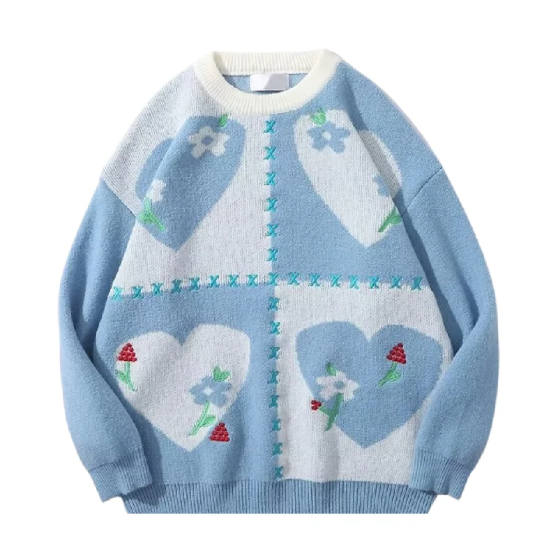 Summer Knit TopsJapanese Love Embroidered Sweater