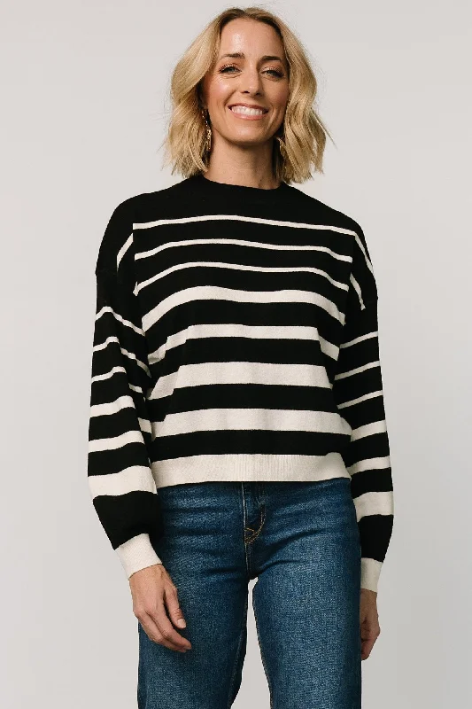 Cable Knit TopsJensen Stripe Sweater Top | Black + Ivory