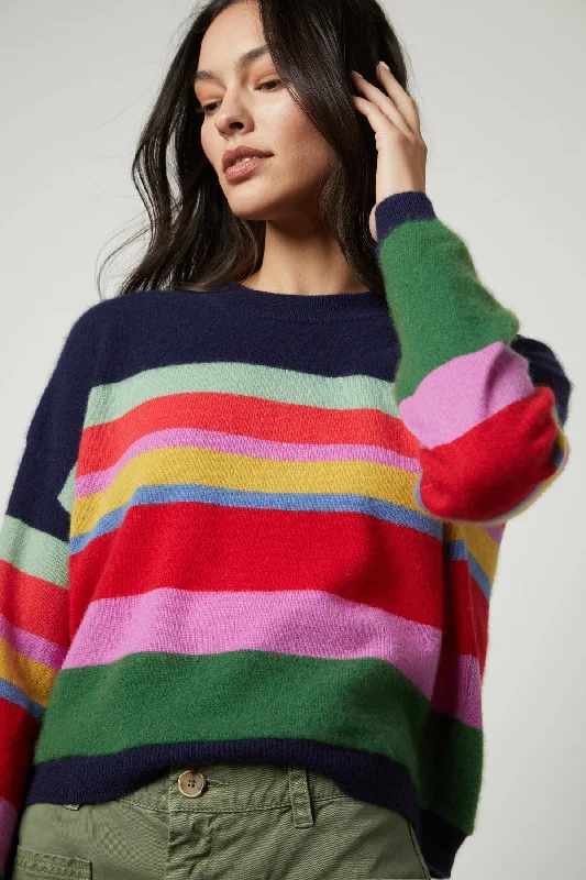 Luxury Knit TopsKACEY CASHMERE STRIPED CREW NECK SWEATER