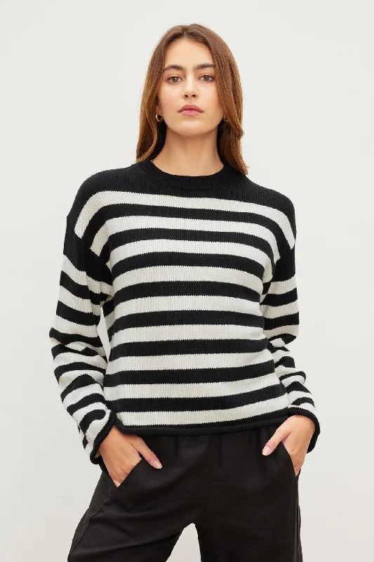 Metallic Knit TopsLEX STRIPED CREW NECK SWEATER