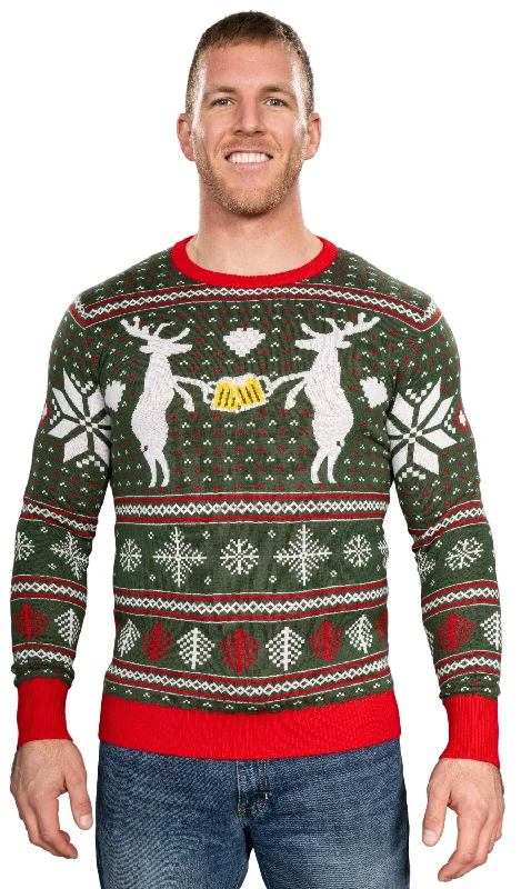 Polyester Knit TopsReindeer Cheers Holiday Season Snowflakes Adult Unisex Fully Knitted Ugly Christmas Sweater